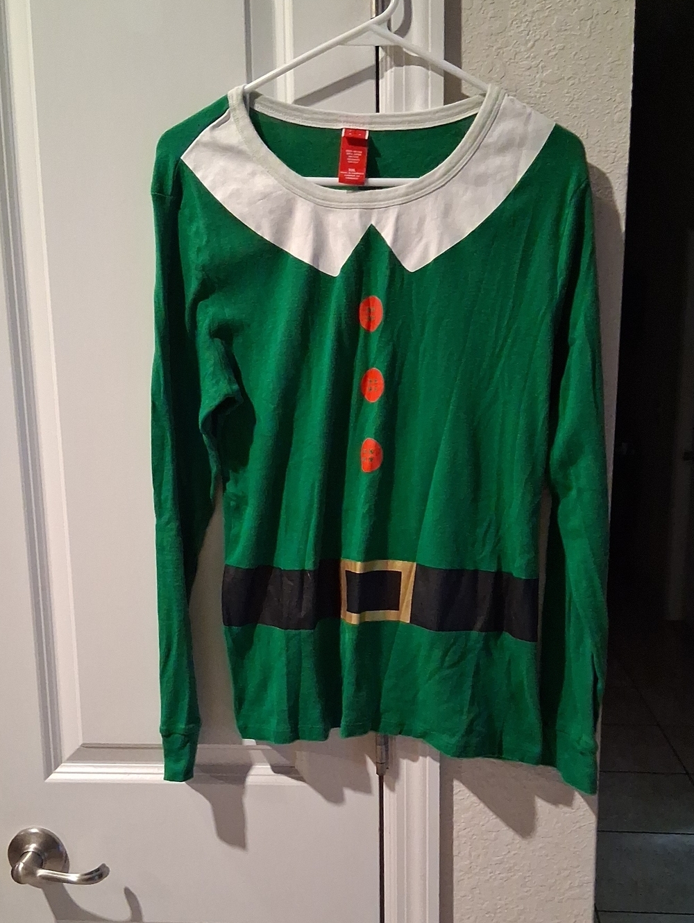Kids Green Elf Costume Top with White Collar